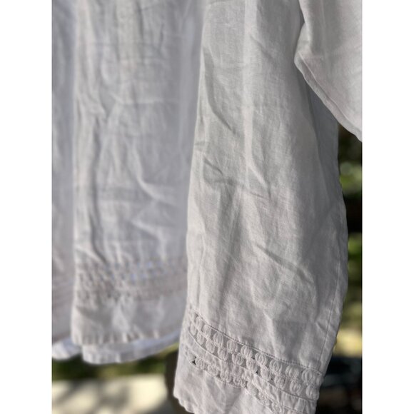NEW Lafayette 148 White Boho Chic Tunic Top M 100% Linen Front Button Pockets - Picture 10 of 12